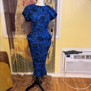 Blue Floral Midi Dress